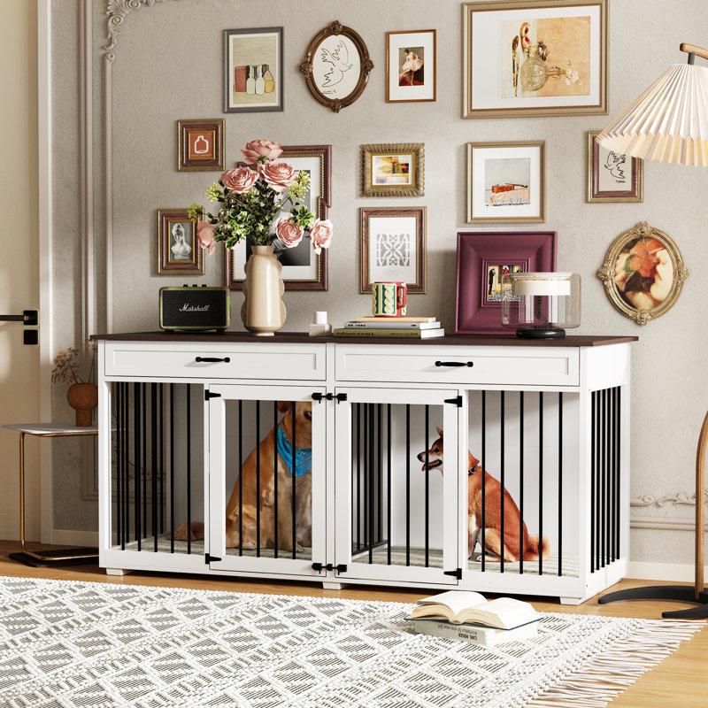 Tucker Murphy Pet Corniyah Large Dog Crate Furniture With 2 Drawers And Divider